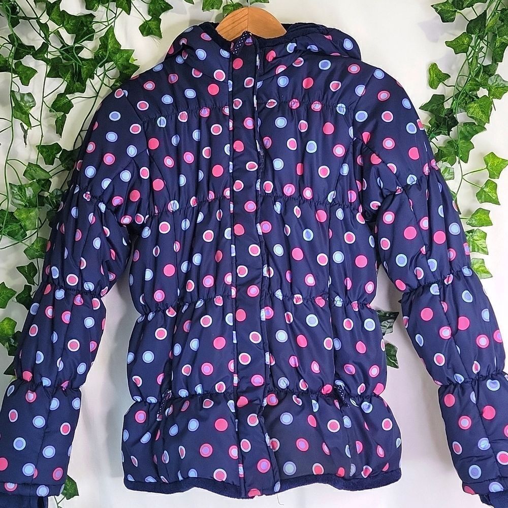 Lands'End. Blue Polka Dot Puffer Coat. Size 14. EUC
